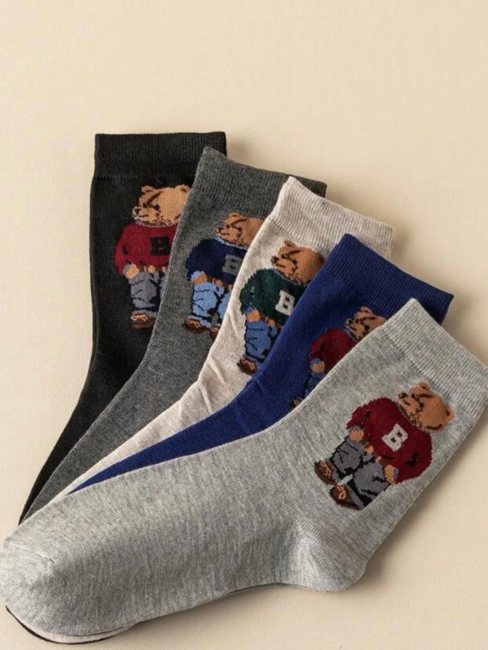 Ralph Lauren 5 pair preppy bear clothes socks polo monogram B women’s gray black
